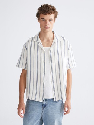 Lc Waikiki Yeni Sezon Regular Fit Resort Yaka Çizgili Müslin Erkek Gömlek