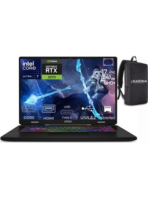 Msı Crosshair 17 Hx Aı Ultra 7 255HX D2XWGKG-018XTR-016 48GB 1tb+1tb RTX5070 8gb Freedos 17" Wqxga Gaming Laptop