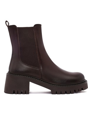 Kadın Kahverengi Kalın Topuklu Deri Chelsea Bot 25WFD511318