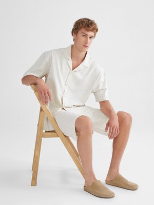 Lc Waikiki Yeni Sezon Regular Fit Resort Yaka Keten Karışımlı Erkek Gömlek