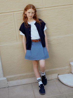 Lcw Kids Indigo Beli Lastikli Pileli Kız Çocuk Jean Şort Etek