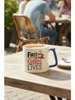 First The Coffee Baskılı Lacivert D Kulplu Kupa Bardak