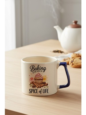 Baking Is The Spice Of Love Baskılı Lacivert D Kulplu Kupa Bardak