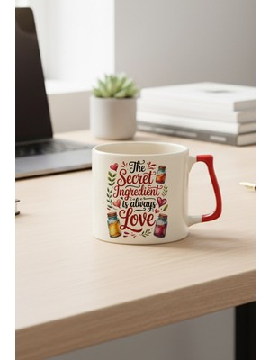 Secret Ingredians Is Love Baskılı Kırmızı D Kulplu Kupa Bardak