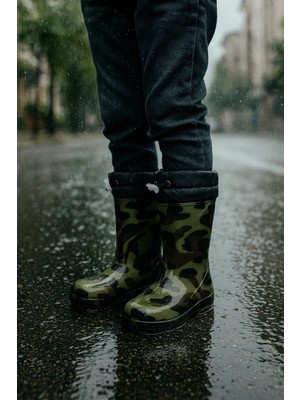 Unisex Çocuk Kamuflaj Desenli Yağmur Çizmesi