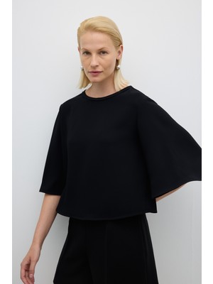 Bisiklet Yaka Pelerin Kol Bluz Siyah K2613008_001