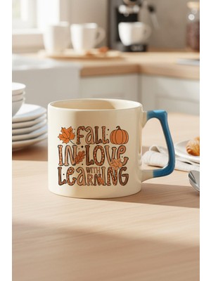 Fall In Love With Learning Baskılı Mavi D Kulplu Kupa Bardak