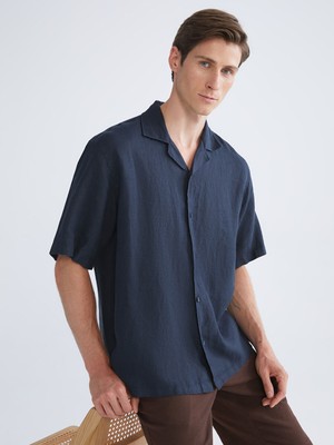 Lc Waikiki Yeni Sezon Rahat Kalıp Resort Yaka Kısa Kollu %100 Keten Erkek Gömlek