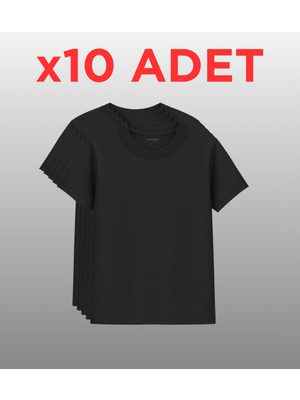 10’lu Regular Fit Basic Tişört Seti - %100 Pamuk - Yeşil, Siyah, Beyaz, Kiremit