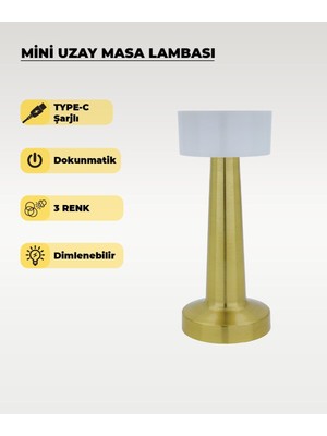 Mini Uzay Masa Lambası, Dokunmatik, 3 Renkli Işık, Şık ve Pratik Aydınlatma