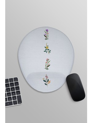 Vintage Çiçekler Baskılı Oval Bilek Destekli Mousepad