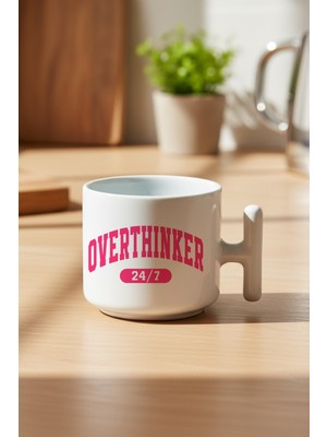 Overthinker 7/24 Baskılı Hediyelik T Kulplu Latte Fincanı Kupa Bardak