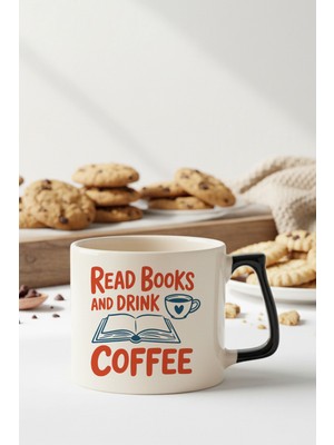 Read Books And Coffee No:2 Baskılı Siyah D Kulplu Kupa Bardak
