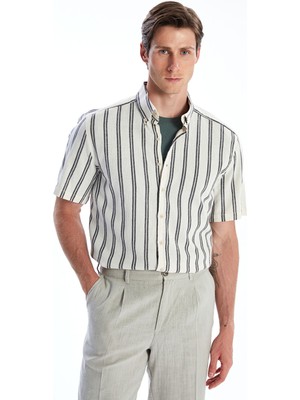 Lc Waikiki Yeni Sezon Regular Fit Kısa Kollu Çizgili Keten Görünümlü Erkek Gömlek