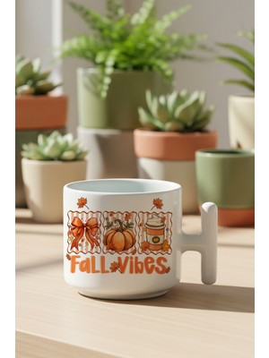 Hello Fall Vibes Baskılı Hediyelik T Kulplu Latte Fincanı Kupa Bardak