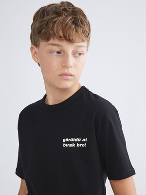 Lc Waikiki Yeni Sezon Bisiklet Yaka Slogan Baskılı Erkek Çocuk Tişört