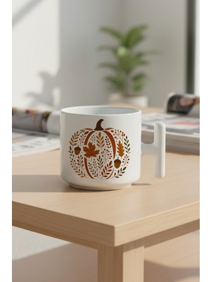 Chinoiserie Pumpkin Floral Fall Baskılı Hediyelik T Kulplu Latte Fincanı Kupa Bardak