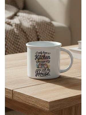 I Only Love Kirchen Baskılı Enamel Görünümlü Seramik Vintage Kupa Bardak