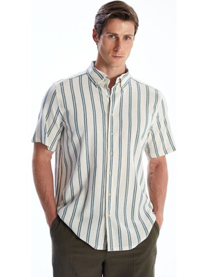 Lc Waikiki Yeni Sezon Regular Fit Kısa Kollu Çizgili Keten Görünümlü Erkek Gömlek