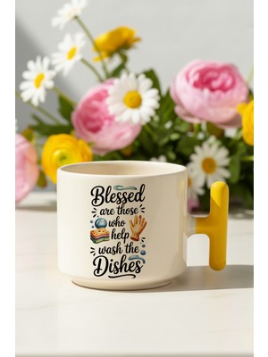 Blessed Are Those Who Baskılı Sarı Renkli T Kulplu Latte Fincanı Kupa