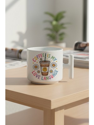 Coffee Is My Love Language No:2 Baskılı Hediyelik T Kulplu Latte Fincanı Kupa Bardak