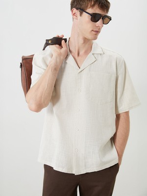 Lc Waikiki Yeni Sezon Rahat Kalıp Resort Yaka Kısa Kollu Keten Görünümlü Erkek Gömlek