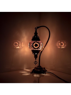 Pembe Mozaik Cam Gece Lambası, Dekoratif Abajur, Şık ve Sıcak Atmosfer Yaratır
