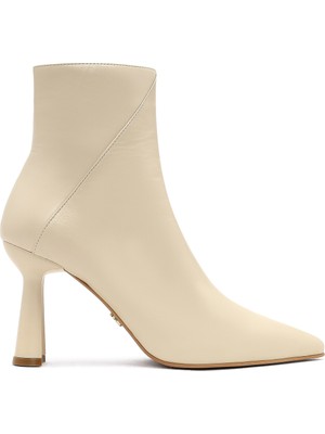 Kadın Krem Fermuarlı Ince Topuklu Deri Bot 25WFD130718