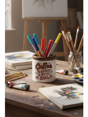 Coffee Is Always Good Idea Baskılı Seramik Kalemlik Masaüstü Düzenleyici