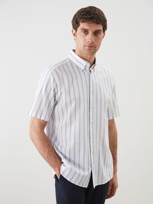 Lc Waikiki Yeni Sezon Regular Fit Kısa Kollu Çizgili Keten Görünümlü Erkek Gömlek