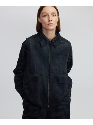 Drapeli Çizgi Desen Ceket IW6240005216005