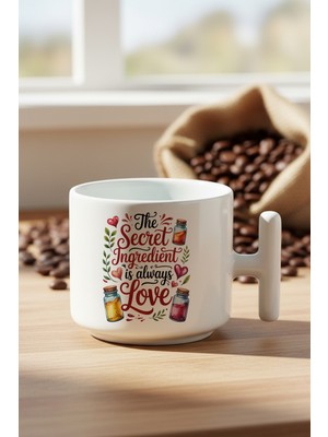Secret Ingredians Is Love Baskılı Hediyelik T Kulplu Latte Fincanı Kupa Bardak