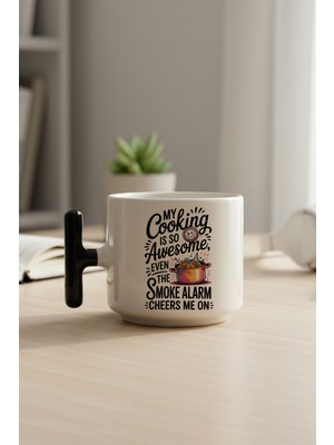 My Cooking Is So Awesome Baskılı Siyah Renkli T Kulplu Latte Fincanı Kupa
