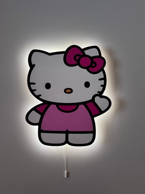 Sevimli Ahşap Hello Kitty Çocuk Odası Gece Lambası 27X32 Pembe