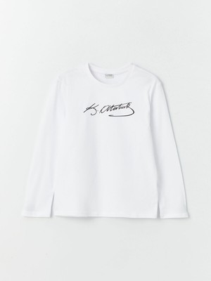 Lc Waikiki Yeni Sezon Bisiklet Yaka Atatürk Imza Baskılı Uzun Kollu Erkek Çocuk Tişört