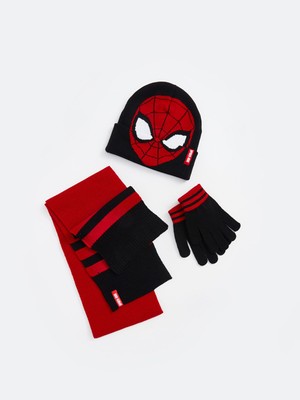 Lc Waikiki Yeni Sezon Spiderman Nakışlı  Erkek Çocuk Atkı Bere ve Eldiven Takım