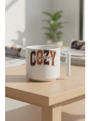 Sonbahar Teması Cozy Season Baskılı Hediyelik T Kulplu Latte Fincanı Kupa Bardak