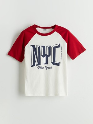 Lc Waikiki Yeni Sezon Bisiklet Yaka New York Baskılı Erkek Çocuk Tişört