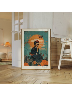 Retro Frida Kahlo Poster, Meksika Sanatı, Frida Kahlo Kız Gücü, Maksimalist Duvar Sanatı, Feminist Sanat