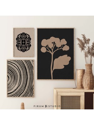 Siyah Bej Soyut Sanat: Orta Yüzyıl Modern Galeri Duvar Seti ( )