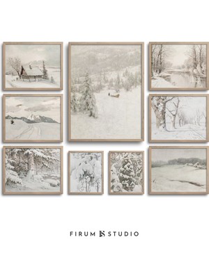 9'lu Vintage Kış Resimleri Seti, Noel Baskıları