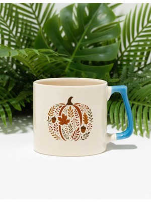 Chinoiserie Pumpkin Floral Fall Baskılı Mavi D Kulplu Kupa Bardak