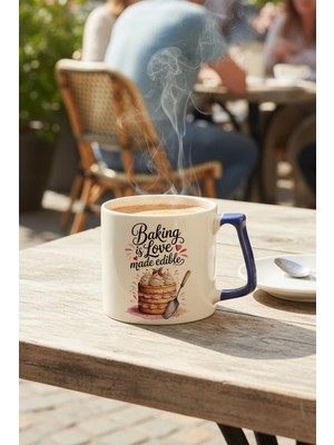 Baking Love Baskılı Lacivert D Kulplu Kupa Bardak