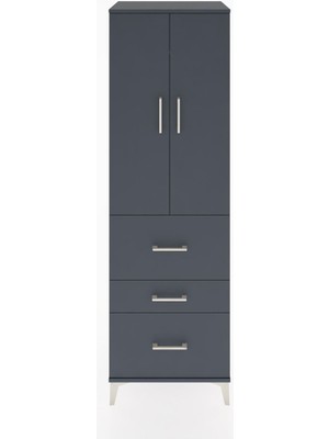 Hyperion Dolap Tek Raflı 3 Çekmeceli Tek Askılı 60X44X195 Antrasit-Antrasit
