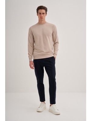 Cazador 56100 Bej Erkek Bisiklet Yaka 2 Iplik Slim Fit Sweatshirt