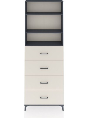 Arges Dolap 3 Raflı 4 Çekmeceli 88X30X243 Antrasit-Aytaşı