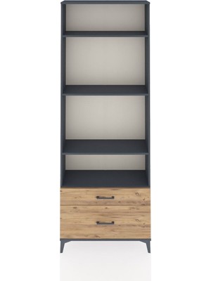 Arges Dolap 4 Raflı 2 Çekmeceli 88X30X243 Antrasit-Çam