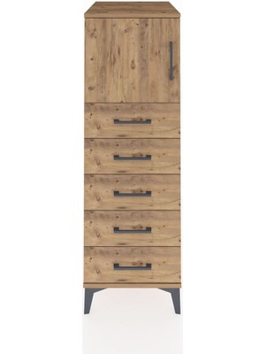 Kronos Dolap Tek Raflı 5 Çekmeceli Tek Kapaklı 44X59X134 Çam-Çam