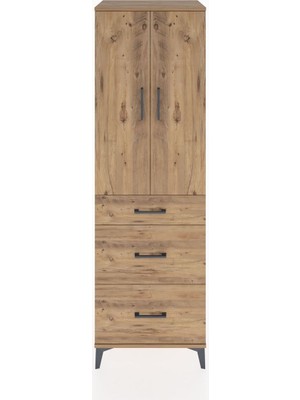 Hyperion Dolap Tek Raflı 3 Çekmeceli Tek Askılı 60X44X195 Çam-Çam