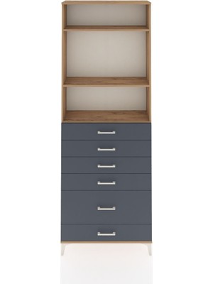 Arges Dolap 3 Raflı 6 Çekmeceli 88X30X243 Çam-Antrasit
